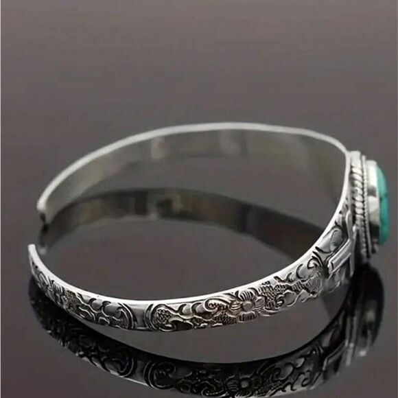 Bohemian Vintage Style Cross Shaped Adjustable Bangle With Fake Turquoise - Picture 2 of 11